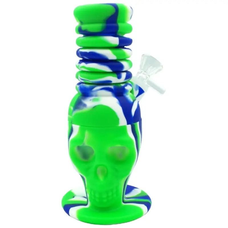 Pipa de Silicona Calavera con Tallo Flexible | Pipa de Goma Irrompible