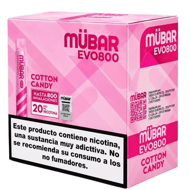 CAJA POD DESECHABLE MUBAR EVO 800 10UD - COTTON CANDY