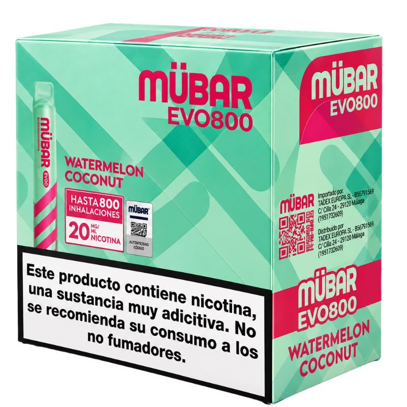 CAJA POD DESECHABLE MUBAR EVO 800 10UD - WATERMELON COCONUT