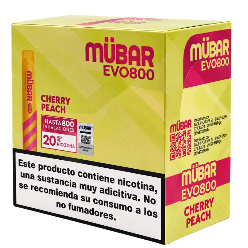 CAJA POD DESECHABLE MUBAR EVO 800 10UD - CHERRY PEACH
