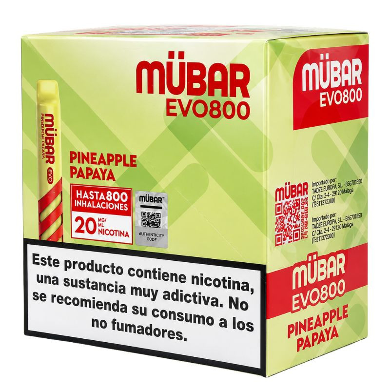 CAJA POD DESECHABLE MUBAR EVO 800 10UD - PINEAPPLE PAPAYA