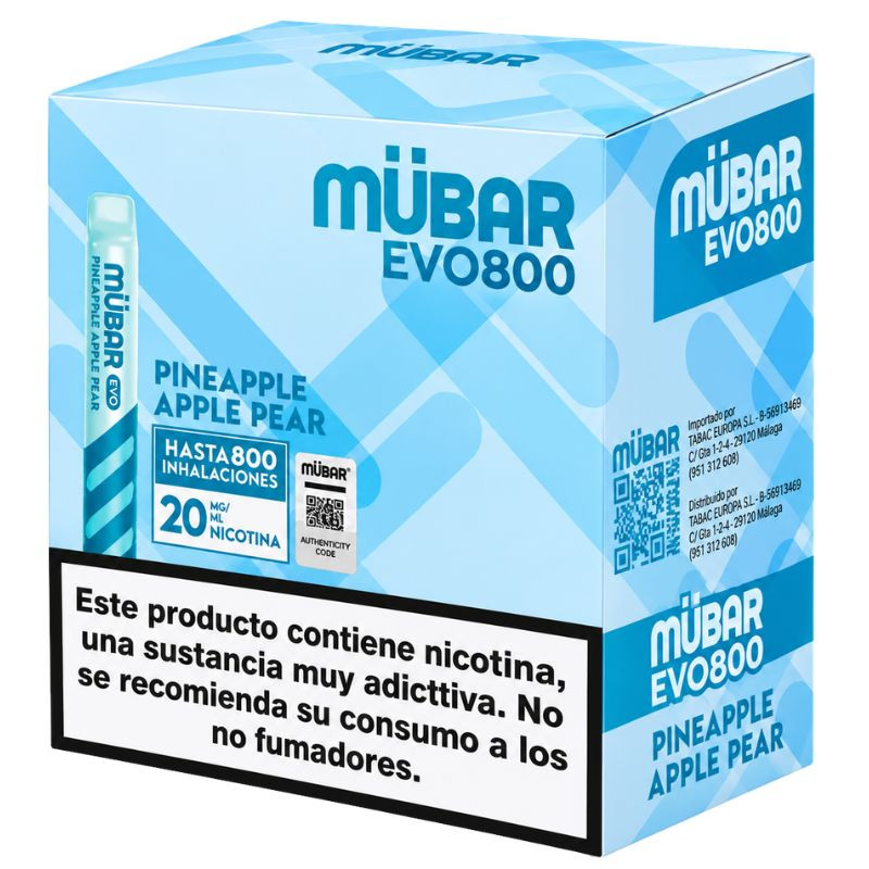 CAJA POD DESECHABLE MUBAR EVO 800 10UD - PINEAPPLE APPLE PEAR