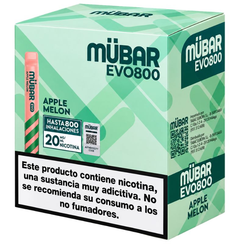 CAJA POD DESECHABLE MUBAR EVO 800 10UD - APPLE MELON