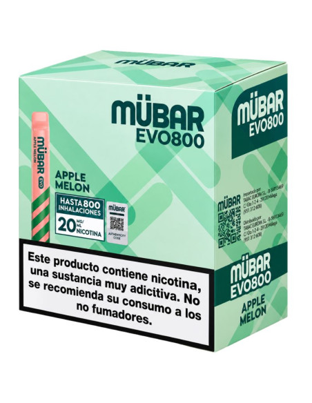CAJA POD DESECHABLE MUBAR EVO 800 10UD - APPLE MELON