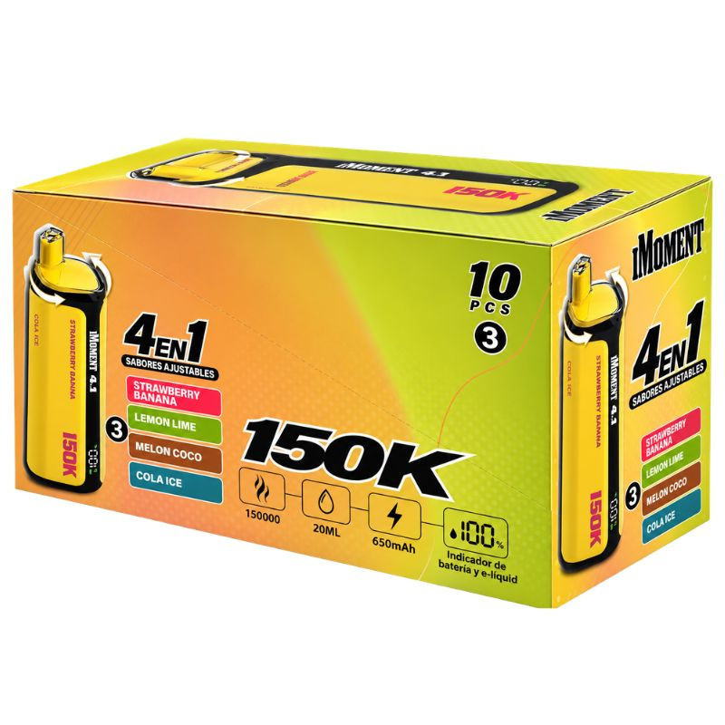 CAJA POD DESECHABLE IMOMENT 4 EN 1 (STRAWBERRY BANANA / LEMON LIME / MELON COCO / COLA ICE) 150K 10UD