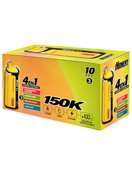 CAJA POD DESECHABLE IMOMENT 4 EN 1 (STRAWBERRY BANANA / LEMON LIME / MELON COCO / COLA ICE) 150K 10UD