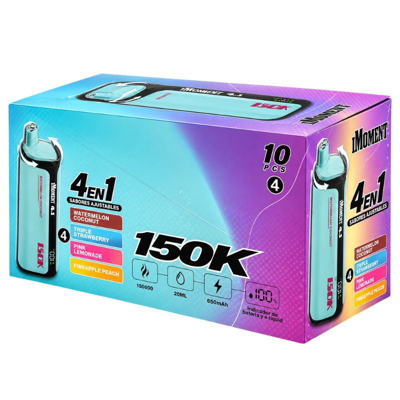 CAJA POD DESECHABLE IMOMENT 4 EN 1 (WATERMELON COCONUT / TRIPLE STRAWBERRY / PINK LEMONADE / PINEAPPLE PEACH) 150K 10UD
