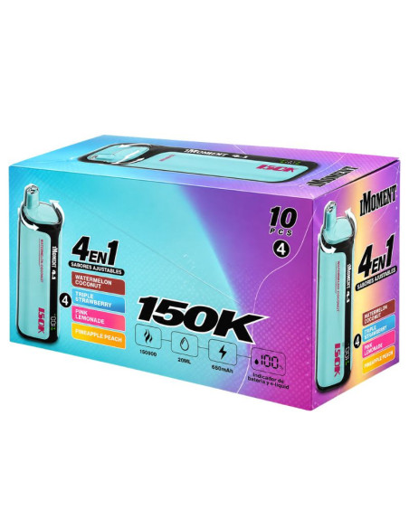 CAJA POD DESECHABLE IMOMENT 4 EN 1 (WATERMELON COCONUT / TRIPLE STRAWBERRY / PINK LEMONADE / PINEAPPLE PEACH) 150K 10UD
